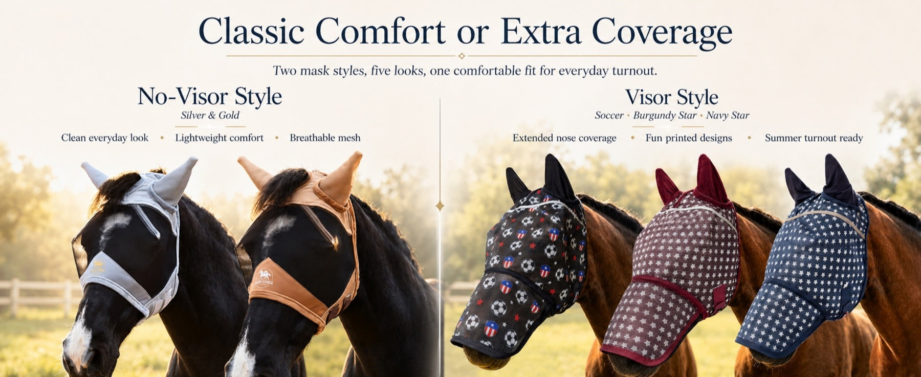 Classic and extended coverage fly mask comparison