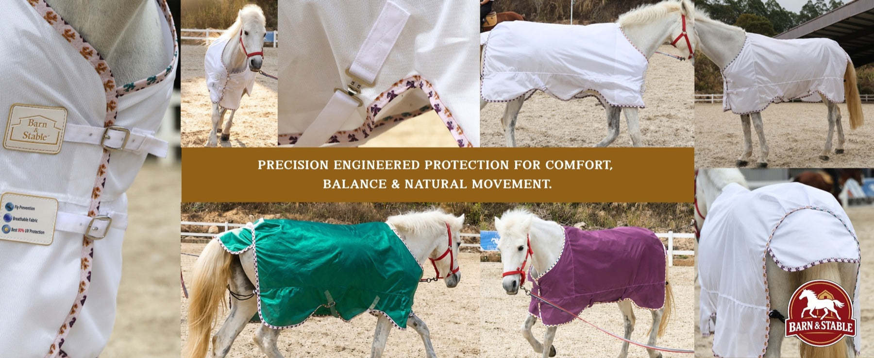 Summer mesh fly sheets in white, green and purple with construction details